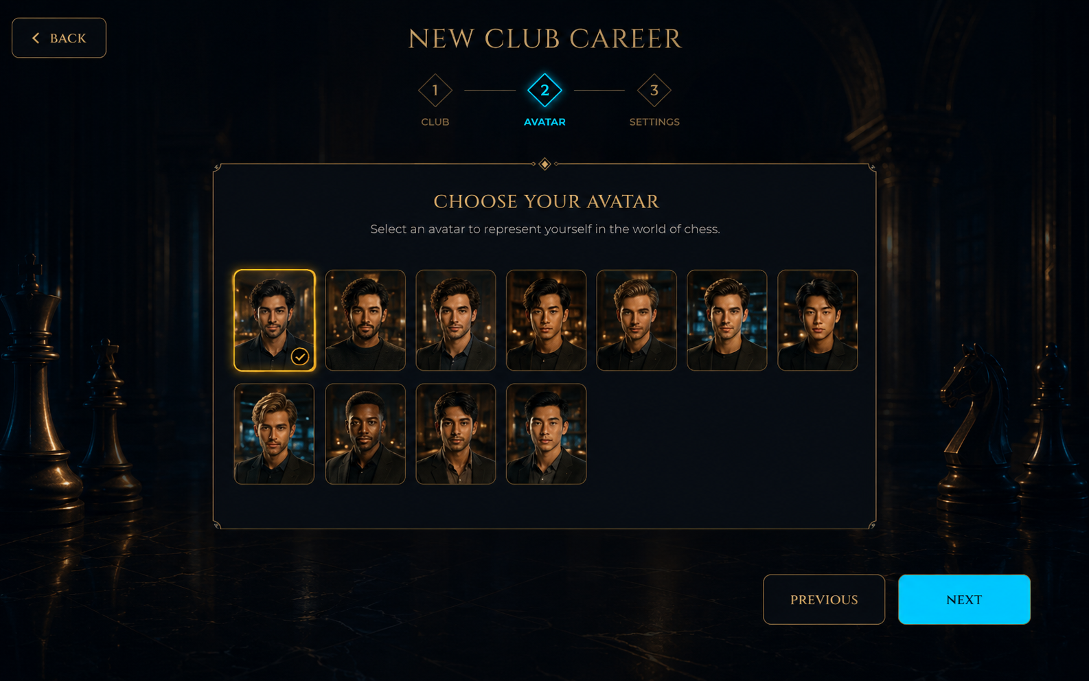 Manager avatar creation screen